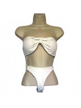 Mango Pop Collection White Two-Piece Bandeau Top Bikini Size Small | New w/Tags